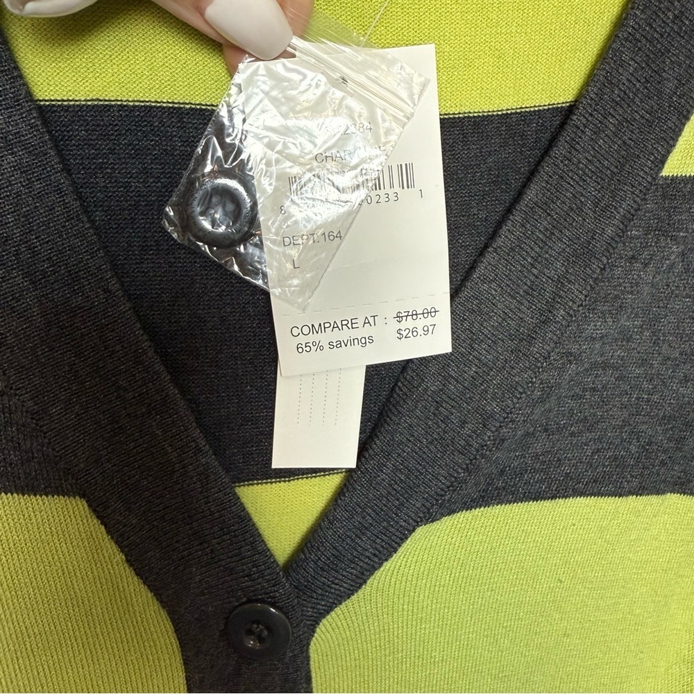 Sweet Romeo Green and Gray Striped Cardigan - Picture 3 of 7